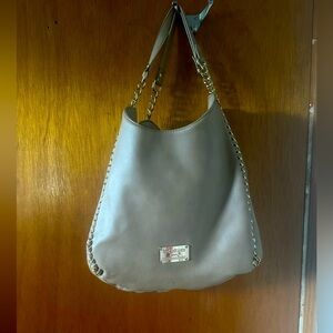 Bebe Beige Slouchy Purse with Gold detail